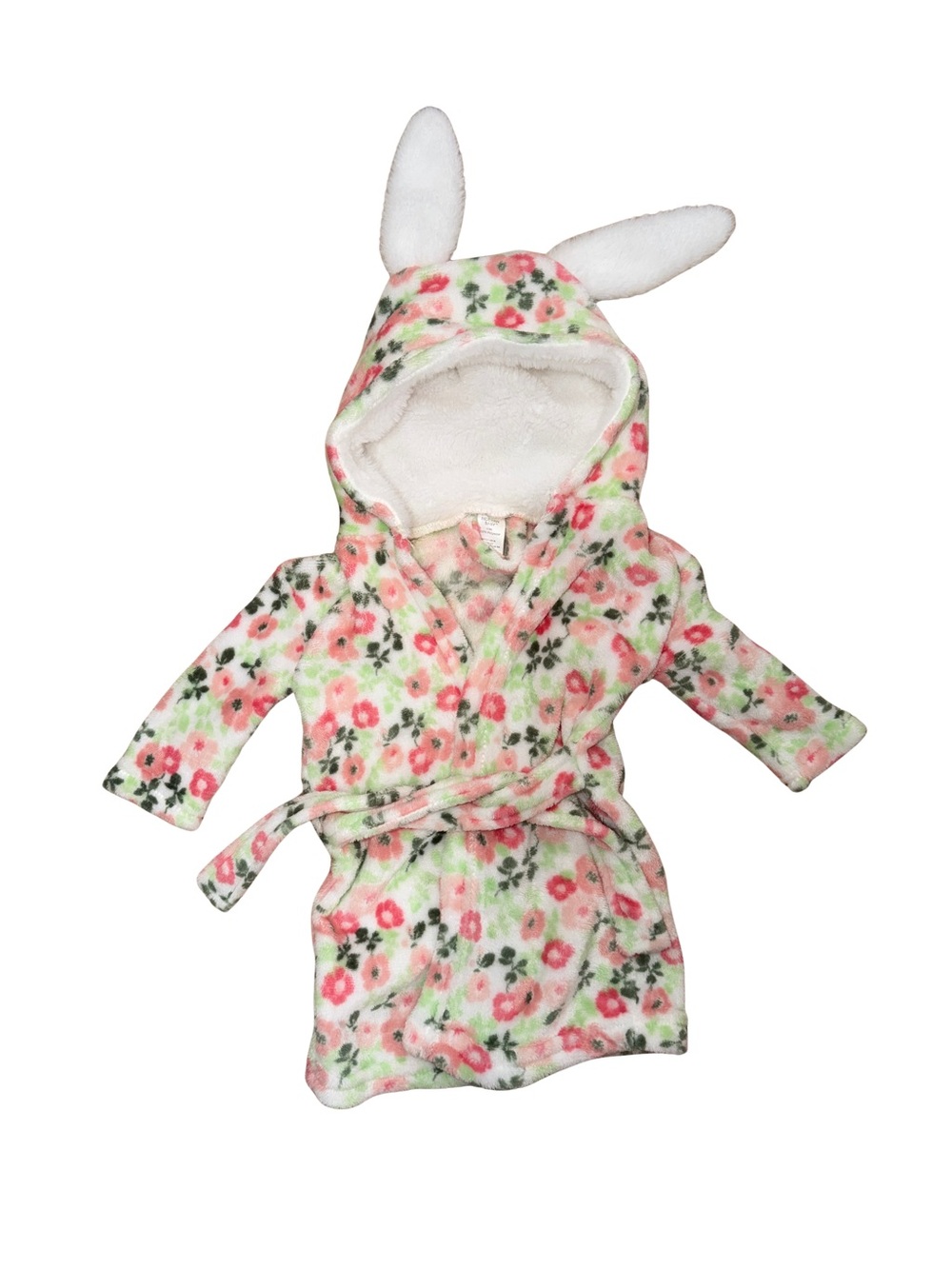 Kids Floral Bunny Hooded Pajama Robe - Pink & Green